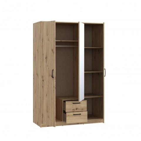 Forte NIKO NIKS82-D78 Szafa ubraniowa 3-drzwiowa, Dąb Artisan, lustro, 2 szuflady, 4 półki Forte NIKO NIKS82-D78 Szafa ubraniowa 3-drzwiowa, Dąb Artisan, lustro, 2 szuflady, 4 półki