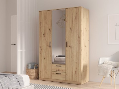 Forte NIKO NIKS82-D78 Szafa ubraniowa 3-drzwiowa, Dąb Artisan, lustro, 2 szuflady, 4 półki Forte NIKO NIKS82-D78 Szafa ubraniowa 3-drzwiowa, Dąb Artisan, lustro, 2 szuflady, 4 półki