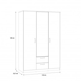 Forte NIKO NIKS82-D78 Szafa ubraniowa 3-drzwiowa, Dąb Artisan, lustro, 2 szuflady, 4 półki
