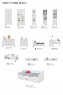KOMODA MŁODZIEŻOWA MEBLAR BERGEN System BE6 - Biały Lux /Biały wysoki połysk laminat szuflady drzwi do salonu pokoju dla dziecka