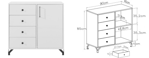 KOMODA MŁODZIEŻOWA MEBLAR Bergen System BE7 - Biały Lux / Biały wysoki połysk płyta laminowana cztery szuflady drzwi KOMODA MŁODZIEŻOWA MEBLAR Bergen System BE7 - Biały Lux / Biały wysoki połysk płyta laminowana cztery szuflady drzwi