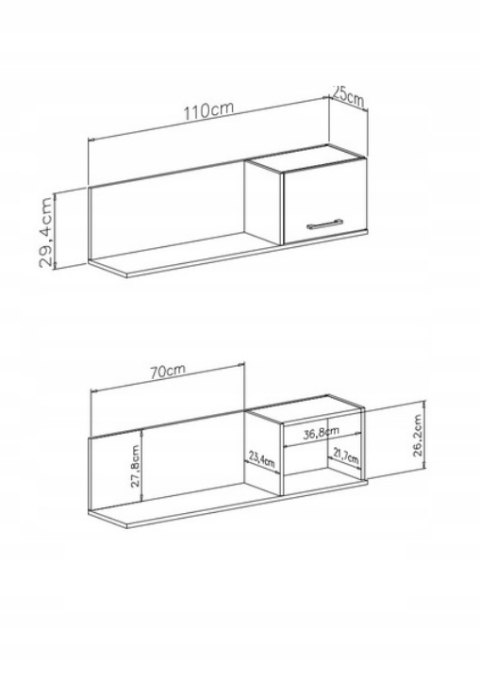 PÓŁKA WISZĄCA Z MAŁĄ SZAFKĄ Meblar MADISON System MD12 - biały / dąb biszkoptowy płyta laminowana obrzeża wzmocnione ABS PÓŁKA WISZĄCA Z MAŁĄ SZAFKĄ Meblar MADISON System MD12 - biały / dąb biszkoptowy płyta laminowana obrzeża wzmocnione ABS