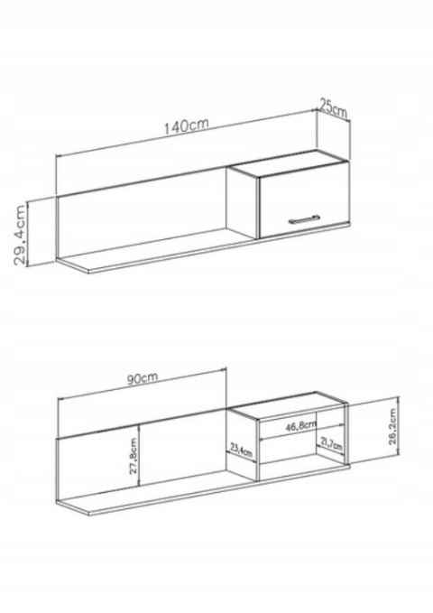 PÓŁKA WISZĄCA Z SZAFKĄ MŁODZIEŻOWA Meblar MADISON System MD13 - biały / dąb biszkoptowy płyta laminowana obrzeża ABS PÓŁKA WISZĄCA Z SZAFKĄ MŁODZIEŻOWA Meblar MADISON System MD13 - biały / dąb biszkoptowy płyta laminowana obrzeża ABS