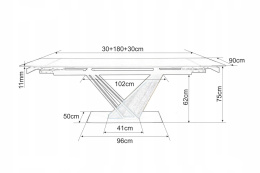 STÓŁ PROSTOKĄTNY ROZKŁADANY CERAMIKA EFEKT MARMURU CZARNY / STELAŻ MDF + OKLEINA METAL CZARNY/JESION 180(240)X90 GENESIS SIGNAL