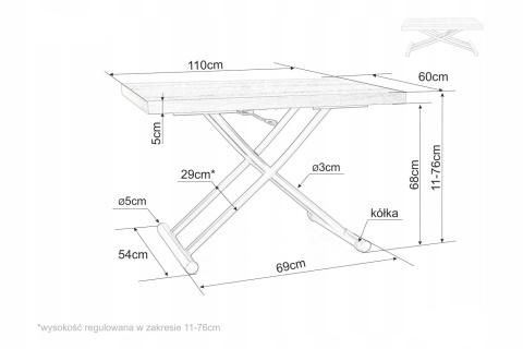 STÓŁ PROSTOKĄTNY ŁAWA MDF +OKLEINA JESION DĄB / CZARNY MAT STELAŻ METAL 110X60 GIOTTO SIGNAL PŁYNNA REGULACJA WYSOKOŚCI 11-76 cm STÓŁ PROSTOKĄTNY ŁAWA MDF +OKLEINA JESION DĄB / CZARNY MAT STELAŻ METAL 110X60 GIOTTO SIGNAL PŁYNNA REGULACJA WYSOKOŚCI 11-76 cm