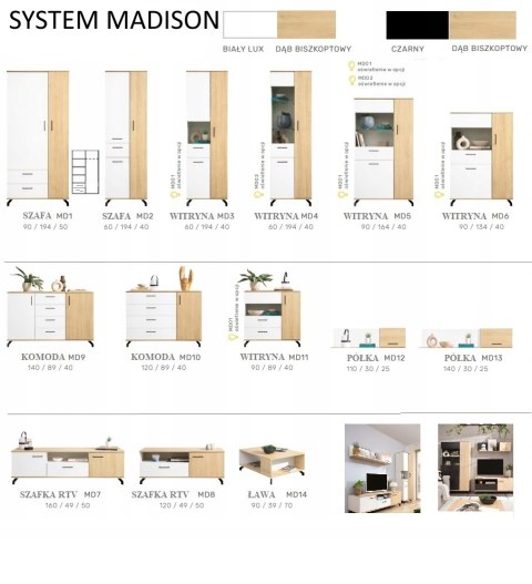 SZAFKA RTV KOMODA NISKA Meblar MADISON System MD7 - biały / dąb biszkoptowy SZAFKA RTV KOMODA NISKA Meblar MADISON System MD7 - biały / dąb biszkoptowy