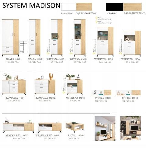 WITRYNA REGAŁ MŁODZIEŻOWY MEBLAR MADISON System MD4 - biały / dąb biszkoptowy płyta laminowana do salonu dla dziecka nastolatka WITRYNA REGAŁ MŁODZIEŻOWY MEBLAR MADISON System MD4 - biały / dąb biszkoptowy płyta laminowana do salonu dla dziecka nastolatka