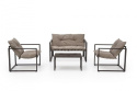 ZESTAW OGRODOWY ( sofa + fotel 2x + ława ), czarny / cappuccino SHARK HALMAR tapicerka tkanina korpus sztal malowana blat szkło ZESTAW OGRODOWY ( sofa + fotel 2x + ława ), czarny / cappuccino SHARK HALMAR tapicerka tkanina korpus sztal malowana blat szkło