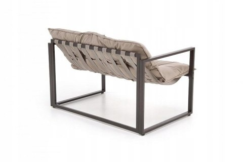 ZESTAW OGRODOWY ( sofa + fotel 2x + ława ), czarny / cappuccino SHARK HALMAR tapicerka tkanina korpus sztal malowana blat szkło ZESTAW OGRODOWY ( sofa + fotel 2x + ława ), czarny / cappuccino SHARK HALMAR tapicerka tkanina korpus sztal malowana blat szkło