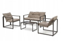 ZESTAW OGRODOWY ( sofa + fotel 2x + ława ), czarny / cappuccino SHARK HALMAR tapicerka tkanina korpus sztal malowana blat szkło ZESTAW OGRODOWY ( sofa + fotel 2x + ława ), czarny / cappuccino SHARK HALMAR tapicerka tkanina korpus sztal malowana blat szkło