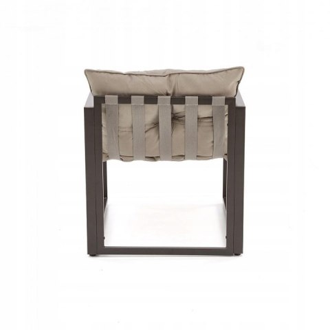 ZESTAW OGRODOWY ( sofa + fotel 2x + ława ), czarny / cappuccino SHARK HALMAR tapicerka tkanina korpus sztal malowana blat szkło ZESTAW OGRODOWY ( sofa + fotel 2x + ława ), czarny / cappuccino SHARK HALMAR tapicerka tkanina korpus sztal malowana blat szkło