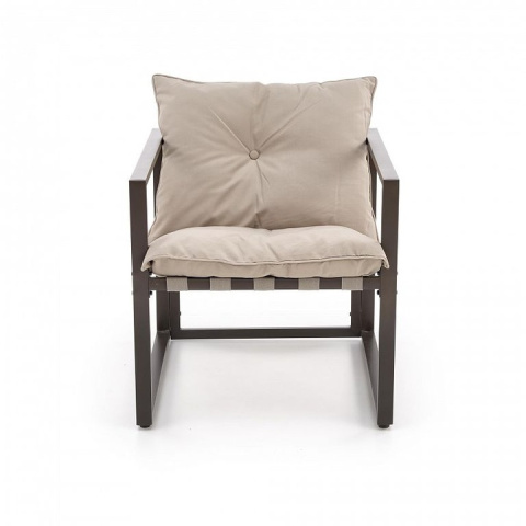ZESTAW OGRODOWY ( sofa + fotel 2x + ława ), czarny / cappuccino SHARK HALMAR tapicerka tkanina korpus sztal malowana blat szkło ZESTAW OGRODOWY ( sofa + fotel 2x + ława ), czarny / cappuccino SHARK HALMAR tapicerka tkanina korpus sztal malowana blat szkło