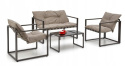 ZESTAW OGRODOWY ( sofa + fotel 2x + ława ), czarny / cappuccino SHARK HALMAR tapicerka tkanina korpus sztal malowana blat szkło ZESTAW OGRODOWY ( sofa + fotel 2x + ława ), czarny / cappuccino SHARK HALMAR tapicerka tkanina korpus sztal malowana blat szkło