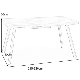 STÓŁ ROZKŁADANY 160/220 cm blat - orzechowy, stelaż - czarny BERLIN HALMAR PROSTOKĄTNY PŁYTA LAMINOWANA PODSTAWA STAL MALOWANA