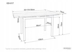 STÓŁ ROZKŁADANY PROSTOKĄTNY DĄB ARTISAN / CZARNY MAT 110(170)x74 GD017 SIGNAL PŁYTA LAMINOWANA STELAŻ METAL DO JADALNI KUCHNI