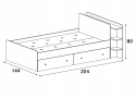 ŁÓŻKO MŁODZIEŻOWE Z SZUFLADAMI I PÓŁKAMI 120x200 Biały Lux /Dąb Wilton /Szary Meblar COMO System CM13 LAMINAT OBRZEŻA ABS