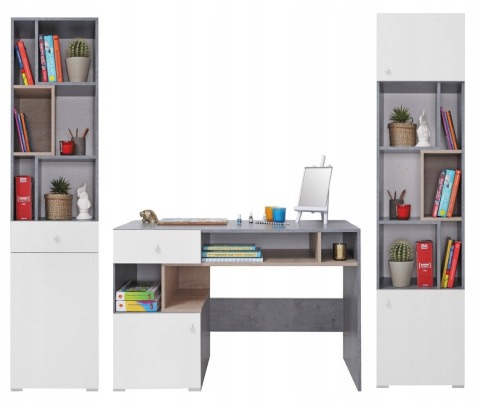 ŁÓŻKO Z SZUFLADAMI NA KÓŁKACH MŁODZIEŻOWE - Beton / Biały Lux / Dąb Meblar SIGMA System SI15 90x200 MEBLE MŁODZIEŻOWE LAMINAT ŁÓŻKO Z SZUFLADAMI NA KÓŁKACH MŁODZIEŻOWE - Beton / Biały Lux / Dąb Meblar SIGMA System SI15 90x200 MEBLE MŁODZIEŻOWE LAMINAT
