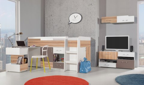 ZESTAW ŁÓŻKO PIĘTROWE POJEDYNCZE Z BIURKIEM - Wiąz / Biały Lux / Cappucino Meblar BLOG System 21 typ MO21 DLA DZIECKA NASTOLATKA ZESTAW ŁÓŻKO PIĘTROWE POJEDYNCZE Z BIURKIEM - Wiąz / Biały Lux / Cappucino Meblar BLOG System 21 typ MO21 DLA DZIECKA NASTOLATKA