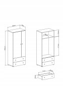 SZAFA MŁODZIEŻOWA DWUDRZWIOWA Z SZUFLADAMI - Beton / Biały Lux / Dąb Meblar SIGMA System SI3 PŁYTA LAMINOWANA MEBLE MŁODZIEŻOWE