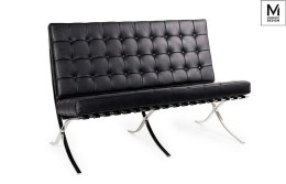 Modesto Design MODESTO sofa dwuosobowa BARCELON czarna - ekoskóra, stal polerowana