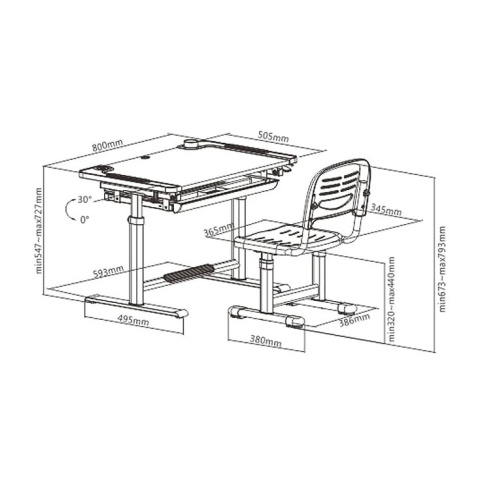 Fun Desk Regulowane biurko z krzesełkiem Littonia Grey białe szare, lampa i stojak na książki Fun Desk Regulowane biurko z krzesełkiem Littonia Grey białe szare, lampa i stojak na książki