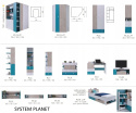 ŁÓŻKO MŁODZIEŻOWE Z SZUFLADĄ I PÓŁKAMI - Czarny / Dąb / Beż- Meblar PLANET System PL14 PŁYTA LAMINOWANA OBRZEŻA WZMOCNIONE ABS