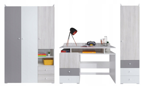 KOMODA MŁODZIEŻOWA - Biały Lux / Dąb Wilton biały / Szary Meblar COMO System CM7 LAMINAT OBRZEŻA ABS DLA DZIECKA NASTOLATKA KOMODA MŁODZIEŻOWA - Biały Lux / Dąb Wilton biały / Szary Meblar COMO System CM7 LAMINAT OBRZEŻA ABS DLA DZIECKA NASTOLATKA