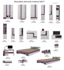 Meblar NEXT System (C) - Zestaw mebli młodzieżowych - 7 el. szafa, łóżko, regał, biurko, komoda, półka, szafka nocna