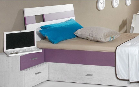 Meblar NEXT System NX19 - Sosna bielona / Viola - Łóżko młodzieżowe z szufladą 95/210 Meblar NEXT System NX19 - Sosna bielona / Viola - Łóżko młodzieżowe z szufladą 95/210