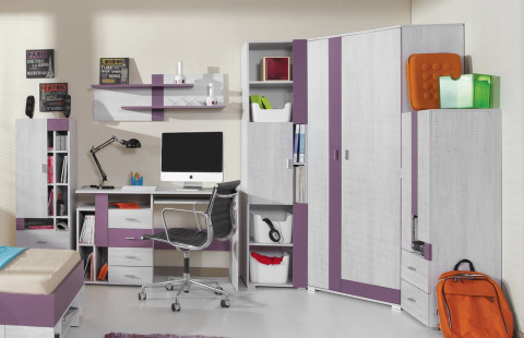Meblar NEXT System NX19 - Sosna bielona / Viola - Łóżko młodzieżowe z szufladą 95/210 Meblar NEXT System NX19 - Sosna bielona / Viola - Łóżko młodzieżowe z szufladą 95/210