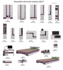Meblar NEXT System NX19 - Sosna bielona / Viola - Łóżko młodzieżowe z szufladą 95/210 Meblar NEXT System NX19 - Sosna bielona / Viola - Łóżko młodzieżowe z szufladą 95/210