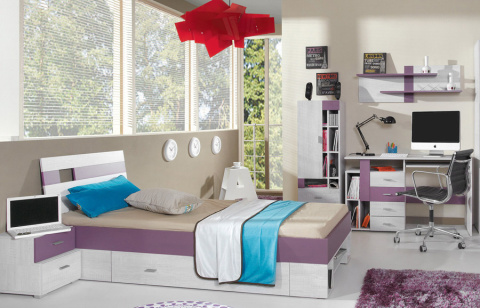 Meblar NEXT System NX19 - Sosna bielona / Viola - Łóżko młodzieżowe z szufladą 95/210 Meblar NEXT System NX19 - Sosna bielona / Viola - Łóżko młodzieżowe z szufladą 95/210
