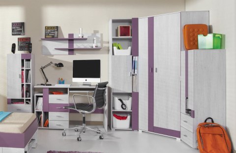 REGAŁ MŁODZIEŻOWY NEXT System NX5 Meblar - Sosna bielona / Viola z szufladami oraz półkami - do pokoju nastolatka REGAŁ MŁODZIEŻOWY NEXT System NX5 Meblar - Sosna bielona / Viola z szufladami oraz półkami - do pokoju nastolatka