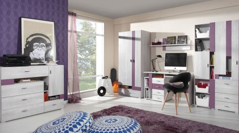REGAŁ MŁODZIEŻOWY NEXT System NX5 Meblar - Sosna bielona / Viola z szufladami oraz półkami - do pokoju nastolatka REGAŁ MŁODZIEŻOWY NEXT System NX5 Meblar - Sosna bielona / Viola z szufladami oraz półkami - do pokoju nastolatka