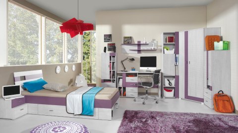 REGAŁ MŁODZIEŻOWY NEXT System NX5 Meblar - Sosna bielona / Viola z szufladami oraz półkami - do pokoju nastolatka REGAŁ MŁODZIEŻOWY NEXT System NX5 Meblar - Sosna bielona / Viola z szufladami oraz półkami - do pokoju nastolatka