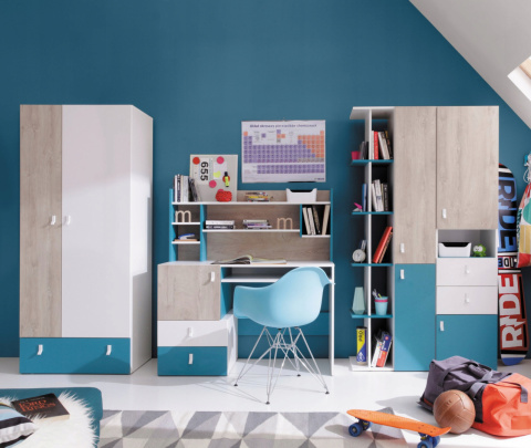 KOMODA PÓŁKI SZUFLADY DRZWI MEBLE MŁODZIEŻOWE - Biały Lux / Dąb / Morski Meblar PLANET System PL8 PŁYTA LAMINOWANA OBRZEŻA ABS KOMODA PÓŁKI SZUFLADY DRZWI MEBLE MŁODZIEŻOWE - Biały Lux / Dąb / Morski Meblar PLANET System PL8 PŁYTA LAMINOWANA OBRZEŻA ABS