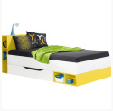Meblar MOBI System MO18 - Bialy Lux / Żółty - łóżko młodzieżowe z szufladą