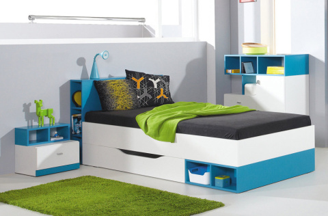REGAŁ MOBI System MO3 Meblar - Biały Lux / Turkus regał z wnęką szafką szufladami PŁYTA LAMINOWANA MEBLE MŁODZIEŻOWE REGAŁ MOBI System MO3 Meblar - Biały Lux / Turkus regał z wnęką szafką szufladami PŁYTA LAMINOWANA MEBLE MŁODZIEŻOWE