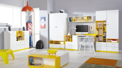 REGAŁ MŁODZIEŻOWY Z SZUFLADĄ I PÓŁKAMI MOBI System MO5 Meblar - Biały Lux / Żółty - regał z szafkami i szufladą PŁYTA LAMINOWANA REGAŁ MŁODZIEŻOWY Z SZUFLADĄ I PÓŁKAMI MOBI System MO5 Meblar - Biały Lux / Żółty - regał z szafkami i szufladą PŁYTA LAMINOWANA
