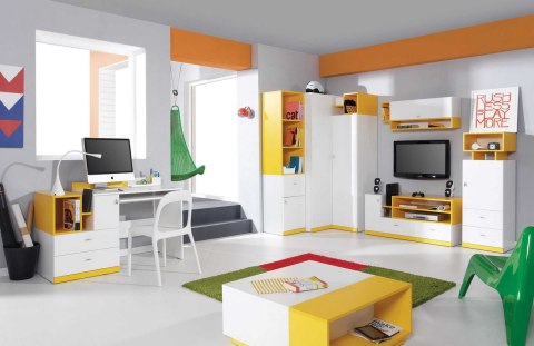 REGAŁ MŁODZIEŻOWY Z SZUFLADĄ I PÓŁKAMI MOBI System MO5 Meblar - Biały Lux / Żółty - regał z szafkami i szufladą PŁYTA LAMINOWANA REGAŁ MŁODZIEŻOWY Z SZUFLADĄ I PÓŁKAMI MOBI System MO5 Meblar - Biały Lux / Żółty - regał z szafkami i szufladą PŁYTA LAMINOWANA