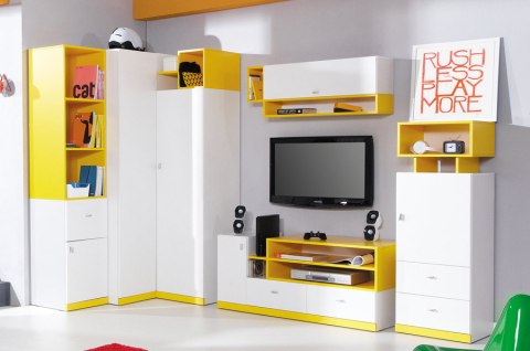 REGAŁ MŁODZIEŻOWY Z SZUFLADĄ I PÓŁKAMI MOBI System MO5 Meblar - Biały Lux / Żółty - regał z szafkami i szufladą PŁYTA LAMINOWANA REGAŁ MŁODZIEŻOWY Z SZUFLADĄ I PÓŁKAMI MOBI System MO5 Meblar - Biały Lux / Żółty - regał z szafkami i szufladą PŁYTA LAMINOWANA