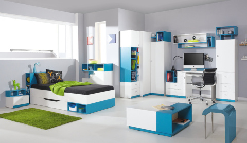 KOMODA MOBI System MO9 Meblar - Biały Lux / Turkus MEBLE MŁODZIEŻOWE - komoda z półkami i pojemnymi szufladami PŁYTA LAMINOWANA KOMODA MOBI System MO9 Meblar - Biały Lux / Turkus MEBLE MŁODZIEŻOWE - komoda z półkami i pojemnymi szufladami PŁYTA LAMINOWANA
