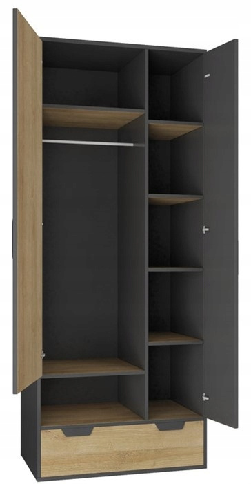 SZAFA DWUDRZWIOWA Z SZUFLADĄ MEBLE MŁODZIEŻOWE NANO System NA2 Meblar - Grafit / Dąb Riviera PŁYTA LAMINOWANA OBRZEŻA ABS SZAFA DWUDRZWIOWA Z SZUFLADĄ MEBLE MŁODZIEŻOWE NANO System NA2 Meblar - Grafit / Dąb Riviera PŁYTA LAMINOWANA OBRZEŻA ABS