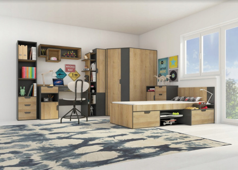 SZAFA DWUDRZWIOWA Z SZUFLADĄ MEBLE MŁODZIEŻOWE NANO System NA2 Meblar - Grafit / Dąb Riviera PŁYTA LAMINOWANA OBRZEŻA ABS SZAFA DWUDRZWIOWA Z SZUFLADĄ MEBLE MŁODZIEŻOWE NANO System NA2 Meblar - Grafit / Dąb Riviera PŁYTA LAMINOWANA OBRZEŻA ABS