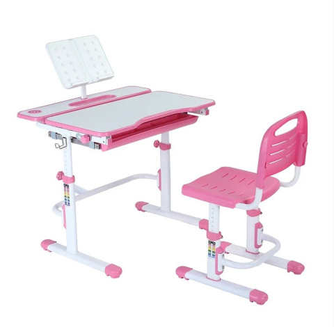 Fun Desk Botero Pink - Biurko z krzesełkiem lampa i stojak na książki - zestaw dla dzieci Białe / Różowe Fun Desk Botero Pink - Biurko z krzesełkiem lampa i stojak na książki - zestaw dla dzieci Białe / Różowe