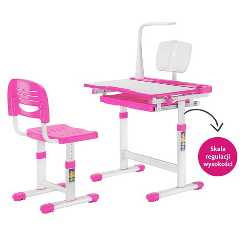 FunDesk Bellissima Pink - Regulowane biurko z krzesełkiem - Zestaw FunDesk Bellissima Pink - Regulowane biurko z krzesełkiem - Zestaw