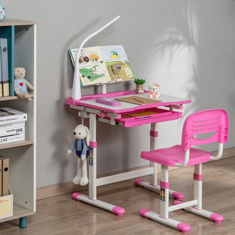 FunDesk Bellissima Pink - Regulowane biurko z krzesełkiem - Zestaw FunDesk Bellissima Pink - Regulowane biurko z krzesełkiem - Zestaw