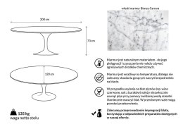 STÓŁ OWALNY TULIP ELLIPSE MARBLE CARRARA biały - marmurowy metal King Home