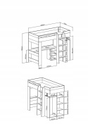 ŁÓŻKO PIĘTROWE Z SZAFĄ MEBLE MŁODZIEŻOWE MOBI System MO20 Meblar - Biały Lux /Turkus łóżko piętrowe półkami i biurkiem -drabinka