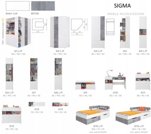 REGAŁ PÓŁKI NA KSIĄŻKI SIGMA System SI4 Meblar - Biały Lux / Beton - z półkami i wnękami MEBLE MŁODZIEŻOWE LAMINAT OBRZEŻA ABS REGAŁ PÓŁKI NA KSIĄŻKI SIGMA System SI4 Meblar - Biały Lux / Beton - z półkami i wnękami MEBLE MŁODZIEŻOWE LAMINAT OBRZEŻA ABS